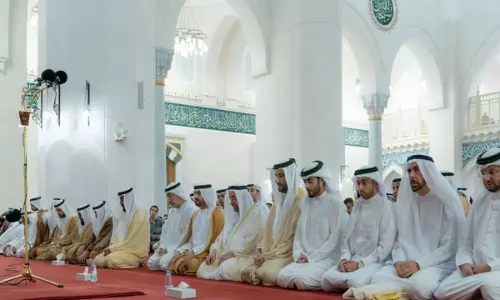 Sharjah Ruler performs Eid Al Adha prayer at Sharjah Mosque