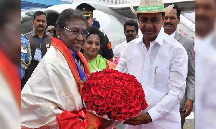 Telangana: President Droupadi Murmu arrives in Hyderabad Telangana: President Droupadi Murmu arrives in Hyderabad