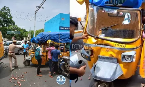 Load auto with veggies hits vans rear in Kilpauk; causes temporary traffic snarl