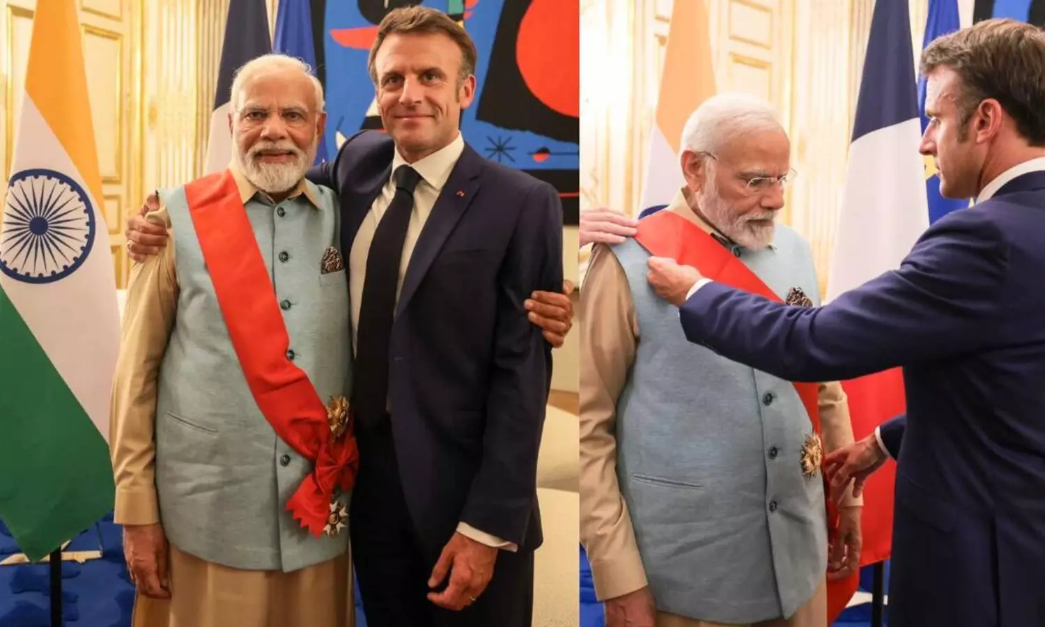 Modi conferred with Frances highest award Grand Cross of the Legion of Honour Modi conferred with Frances highest award Grand Cross of the Legion of Honour
