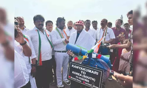 Nagercoil cyclist sets off from Kumari to Korea for world peace Nagercoil cyclist sets off from Kumari to Korea for world peace