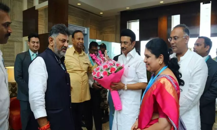 Stalin, DMK MP TR Baalu arrive in Bluru ahead of joint Oppn meeting