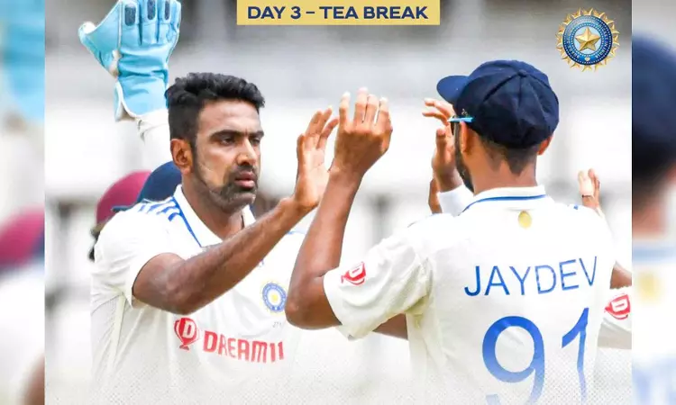 Ashwin bowls magic delivery as West Indies crawl to 174/3 at tea