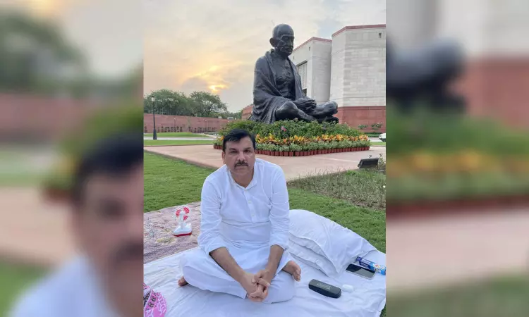 AAPs Sanjay Singh continues sit-in protest in Parliament premises