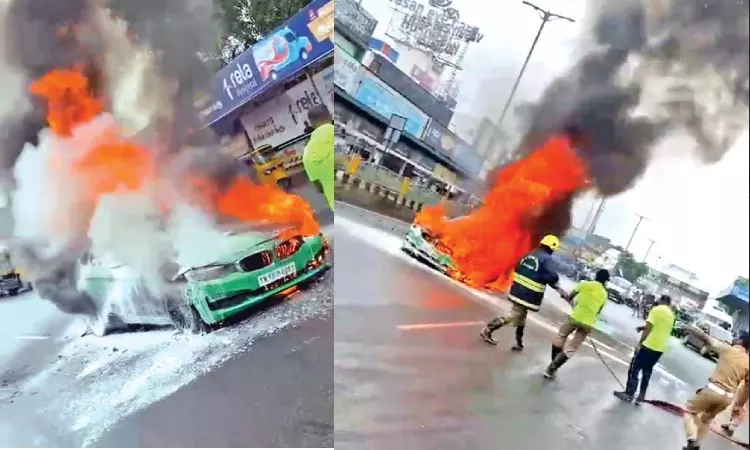 BMW catches fire on road near Chromepet, no casualties