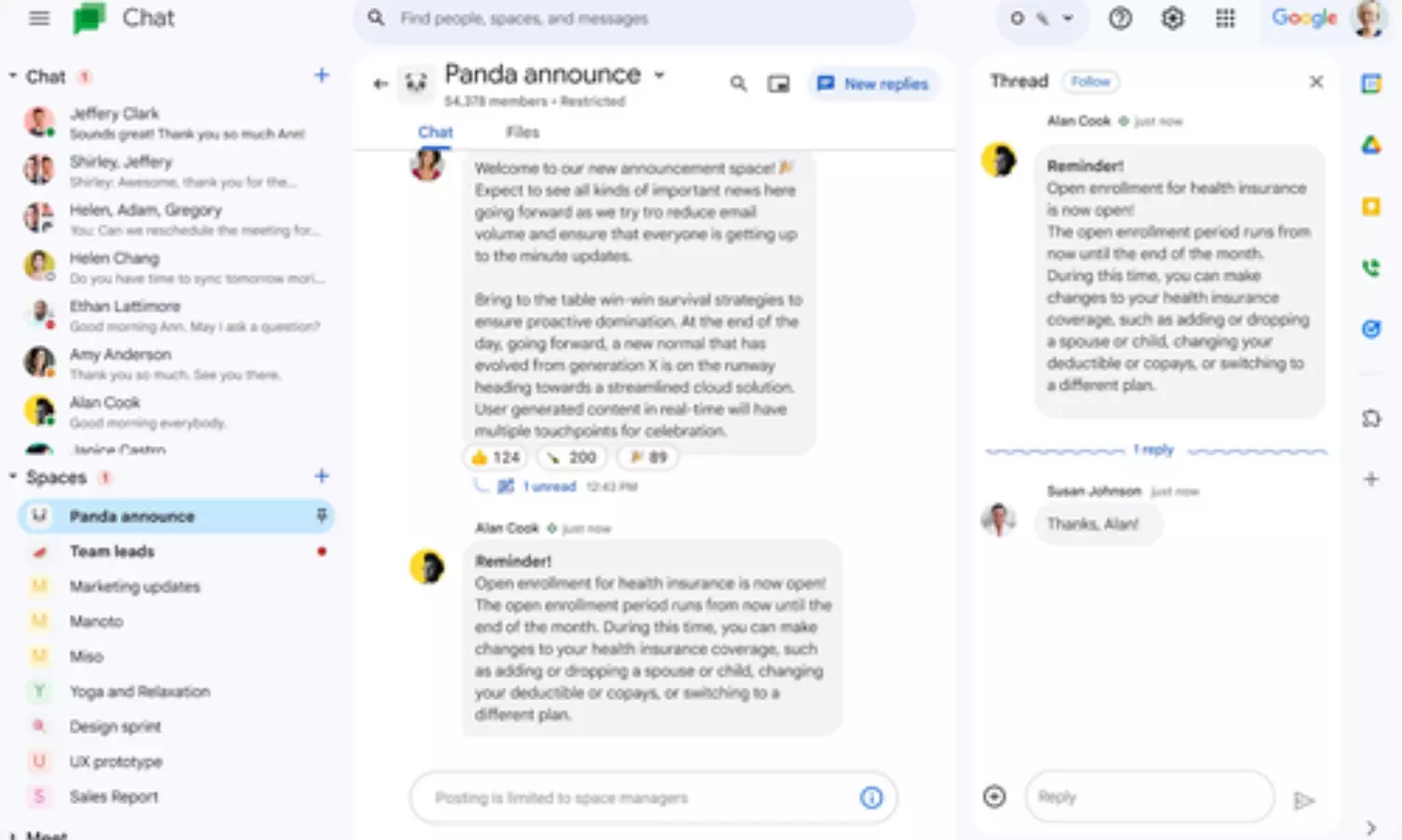 Google introduces in-line replies within announcement spaces in Chat