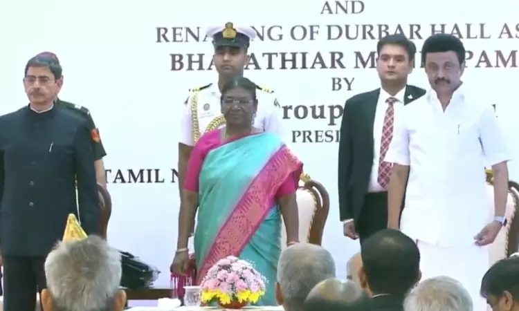 Prez Murmu arrives at TN Raj Bhavan for Durbar hall renaming ceremony