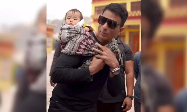 Sonu Sood turns babysitter as he gives piggyback ride to baby in Kaza