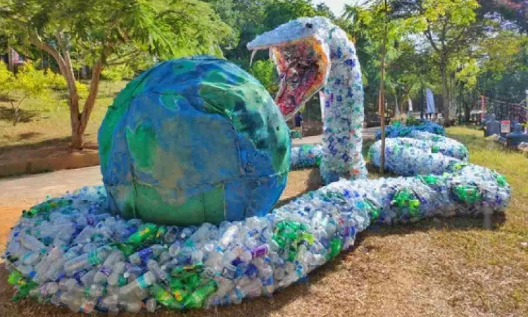 A snake made of 20K plastic bottles cynosure of all eyes in Kerala