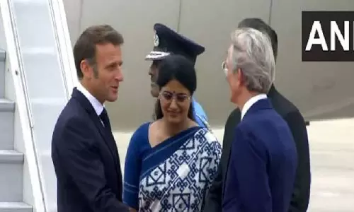 French President Emmanuel Macron arrives in India for G20 Summit