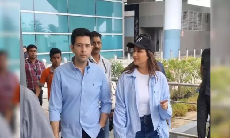 Parineeti, Raghav twin in blue as duo spotted at airport Parineeti, Raghav twin in blue as duo spotted at airport