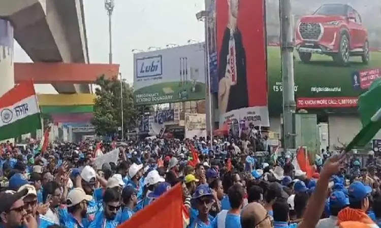 ICC CWC 2023: Sea of Blue outside Narendra Modi Stadium ahead of IND-PAK clash