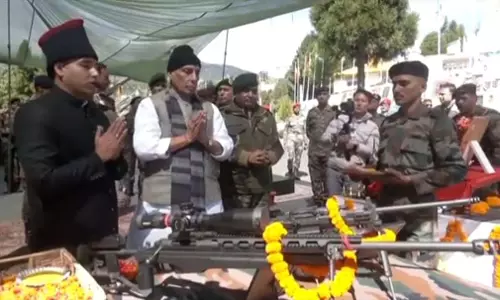 Rajnath performs Shastra Puja in Tawang; lauds troops for guarding border with unwavering commitment