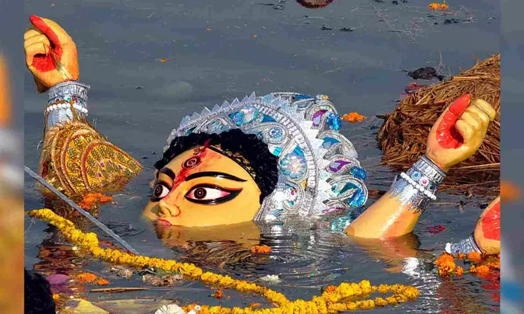 Strict security measures at river ghats for Durja puja idol immersion Strict security measures at river ghats for Durja puja idol immersion