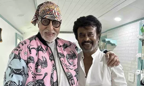 Heart is thumping with joy: Rajini shares pic with Big B in the sets of Thalaivar 170