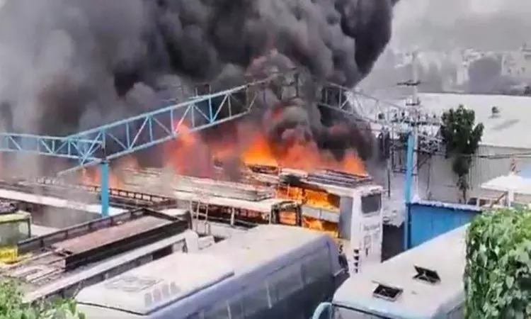 Massive fire engulfs bus depot in Blurus Veerabhadranagar, no casualties reported