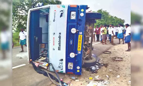 12 injured as van topples following tyre burst near Sathyamangalam