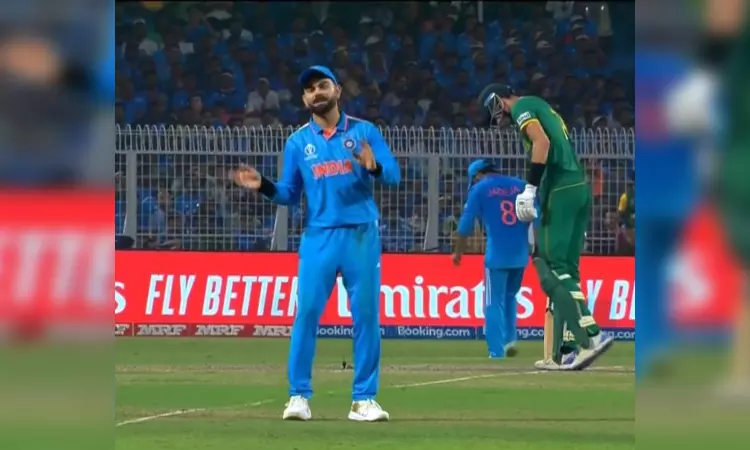 Virat dances on wife Anushkas Ainvayi Ainvayi song during IND vs SA WC match