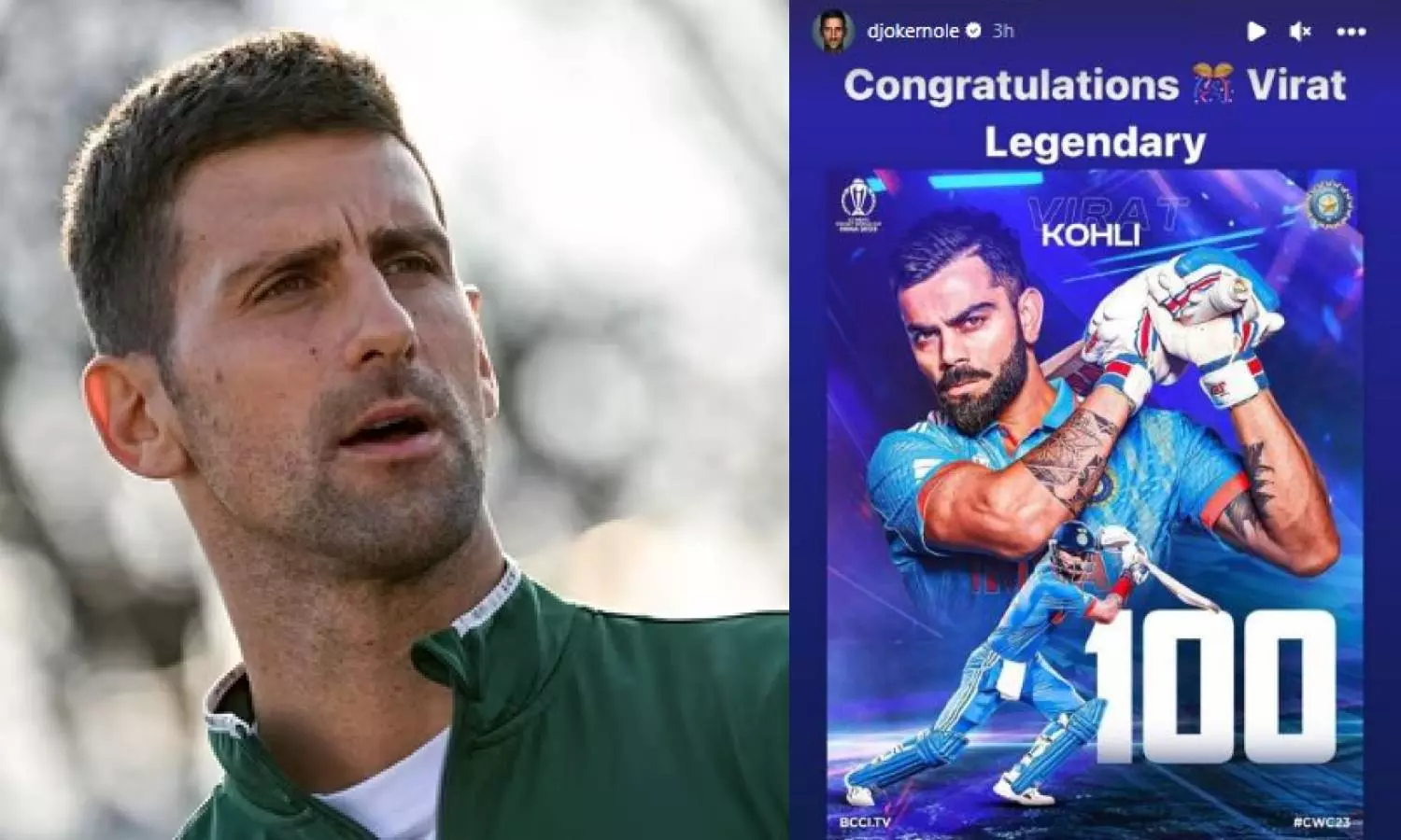 Legendary: Djokovic congratulates Kohli after his record 50th ODI ton