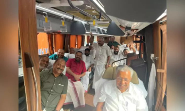 Amid oppns criticism, Pinarayi Vijayans statewide bus tour begins Amid oppns criticism, Pinarayi Vijayans statewide bus tour begins