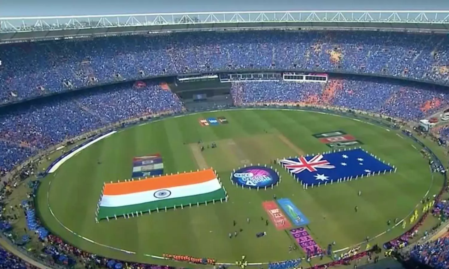 Teams are lined for the National Anthem ... CWC Final 2023, IND vs AUS live updates: Australia crowned World Champions 2023