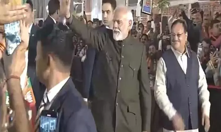 PM Modi arrives at BJP headquarters PM Modi arrives at BJP headquarters