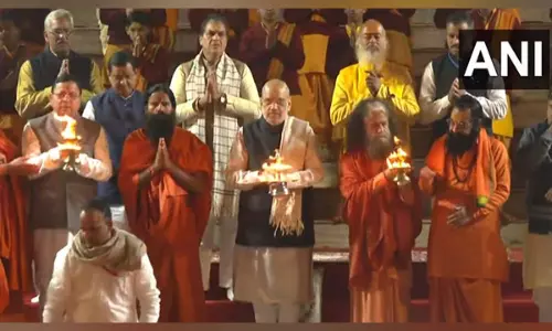 Union Home Minister Shah, Uttarakhand CM Dhami perform Ganga Aarti in Rishikesh