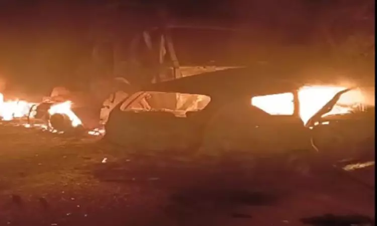 UP: 8 burnt alive after car suffers tyre burst, rams dumper head-on on highway UP: 8 burnt alive after car suffers tyre burst, rams dumper head-on on highway