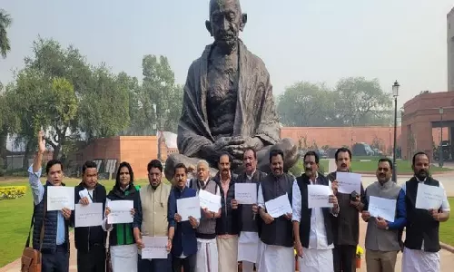 Kerala MPs hold protest outside in Parliament, demand security for Sabarimala pilgrims Kerala MPs hold protest outside in Parliament, demand security for Sabarimala pilgrims