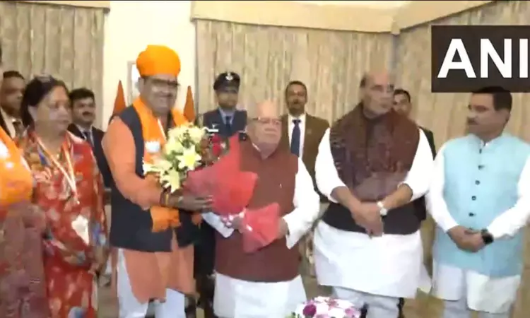 BJPs CM-designate Bhajan Lal Sharma meets Guv, stakes claim to form govt