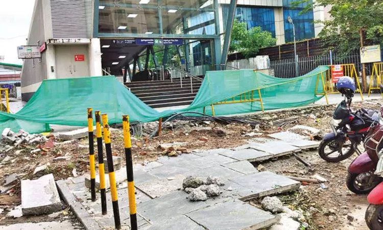 The entrance of Egmore Metro station in shambles