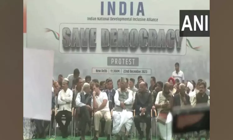 INDIA bloc stages protest at Jantar Mantar against suspension of 146 MPs