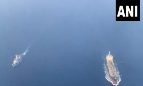 Merchant ship, which came under drone attack, being escorted back to Indian shores by ICGS Vikram