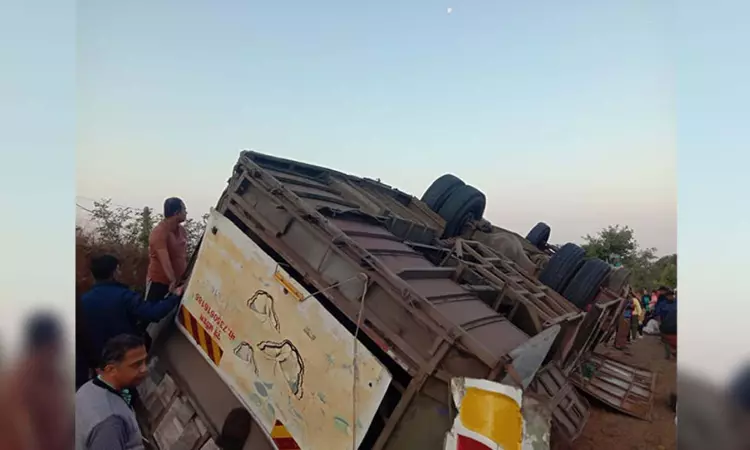 Two dead, 55 injured as bus overturns in Maharashtras Raigad