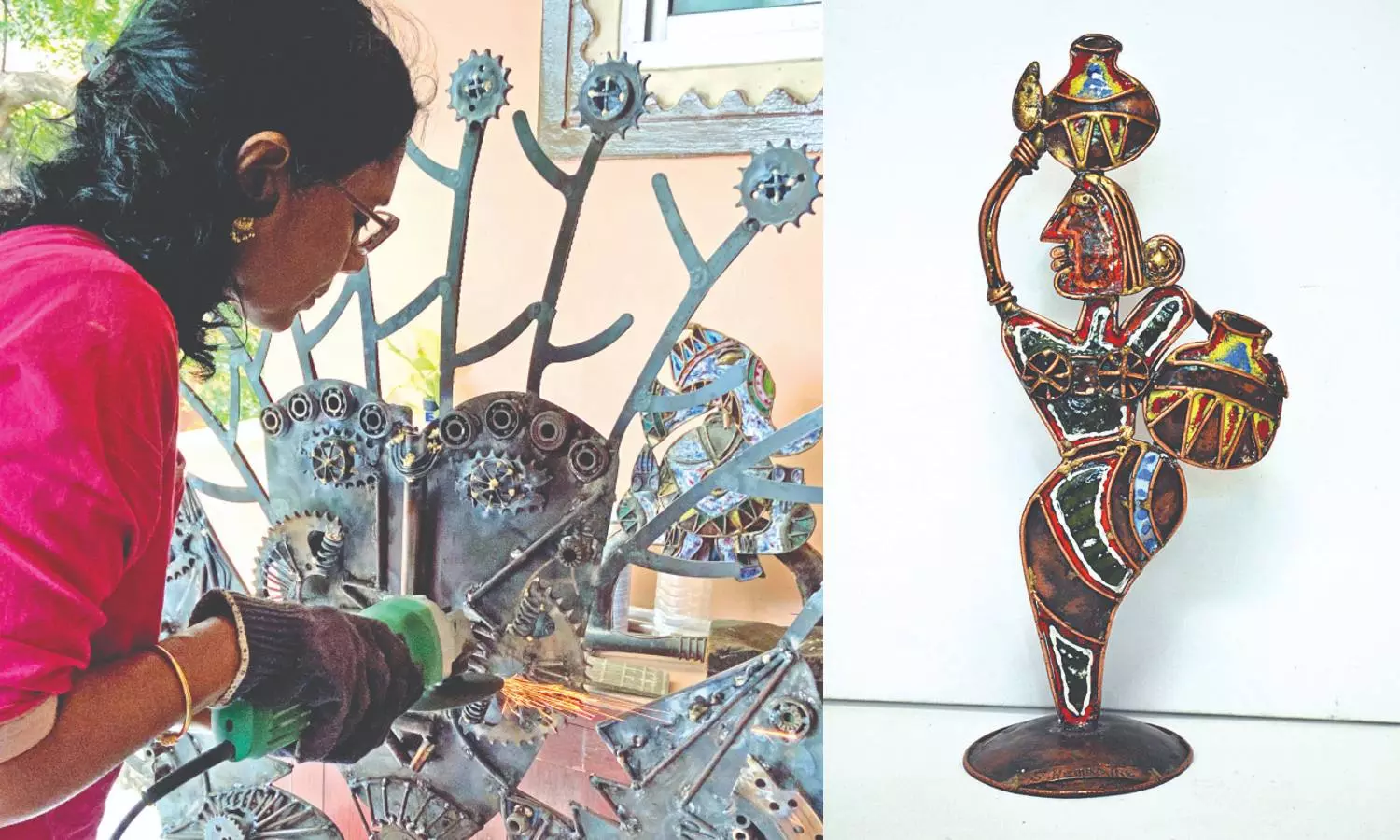 Sculptor intricately combines art and craft using metal