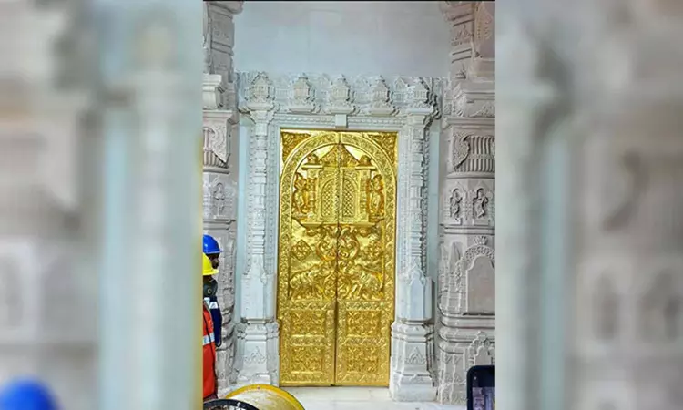 First golden door installed at Ayodhyas Ram Mandir First golden door installed at Ayodhyas Ram Mandir