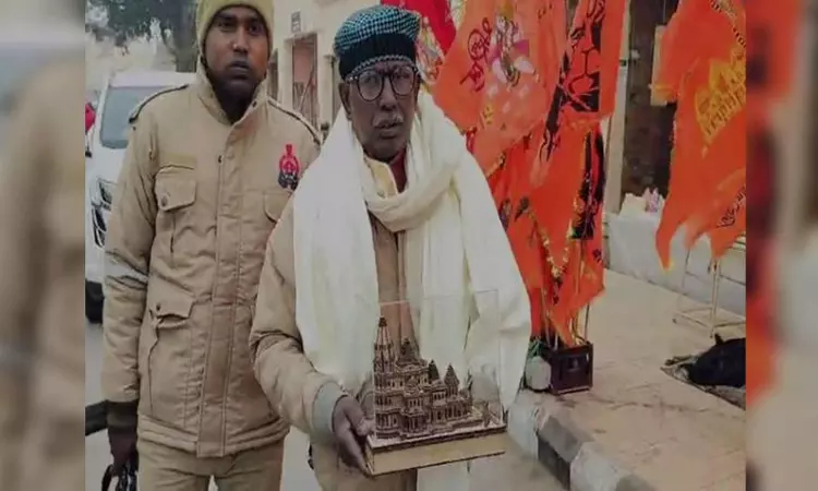 Ganga-Jamuni Tehzeeb: Iqbal Ansari, ex-Babri litigant, gifts miniature model of Ram temple to his gunner