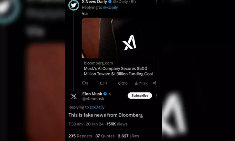 Musk denies report claiming his AI firm secured $500 mn funding