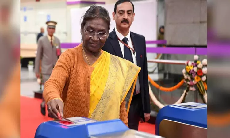 Delhi: President Murmu flags off shuttle bus service for visitors to Amrit Udyan