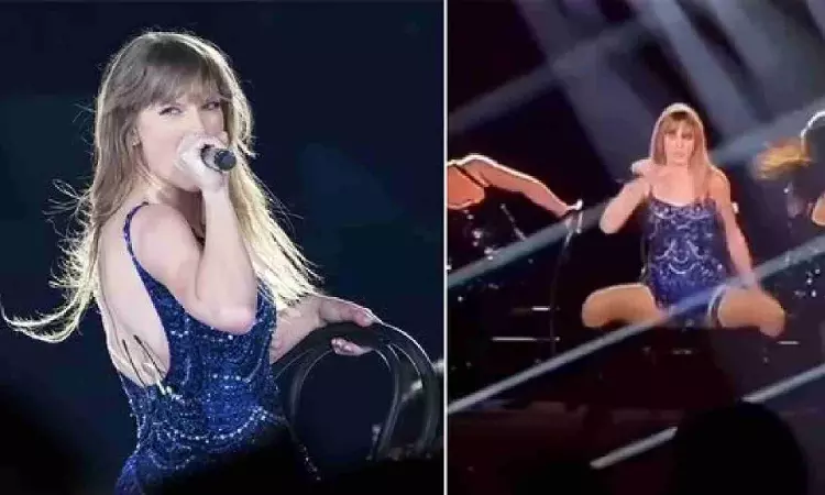 Taylor Swift nearly falls off chair during steamy routine
