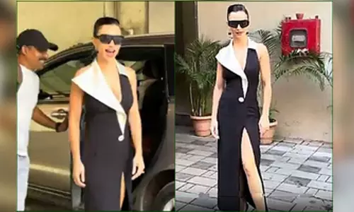 Amy Jackson makes a statement in black as she poses for shutterbugs Amy Jackson makes a statement in black as she poses for shutterbugs
