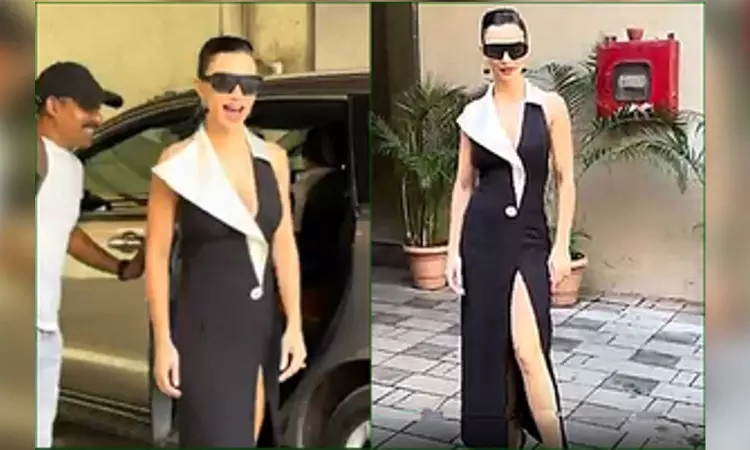 Amy Jackson makes a statement in black as she poses for shutterbugs