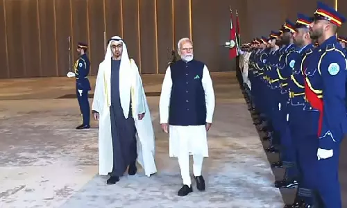 PM Modi arrives in Abu Dhabi to rousing welcome; to address Ahlan Modi event today PM Modi arrives in Abu Dhabi to rousing welcome; to address Ahlan Modi event today