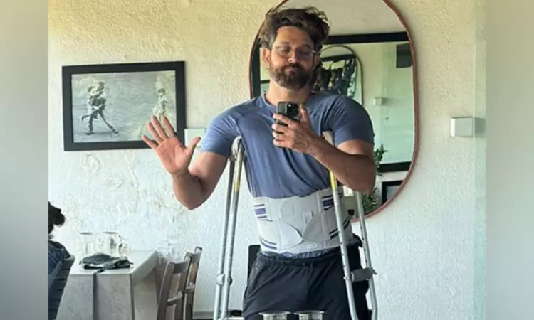 Hrithik Roshan shares picture of himself in crutches post injury