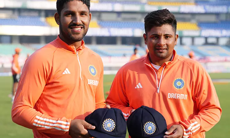 Sarfaraz Khan, Dhruv Jurel receive maiden Test cap, to debut against England in Rajkot Sarfaraz Khan, Dhruv Jurel receive maiden Test cap, to debut against England in Rajkot