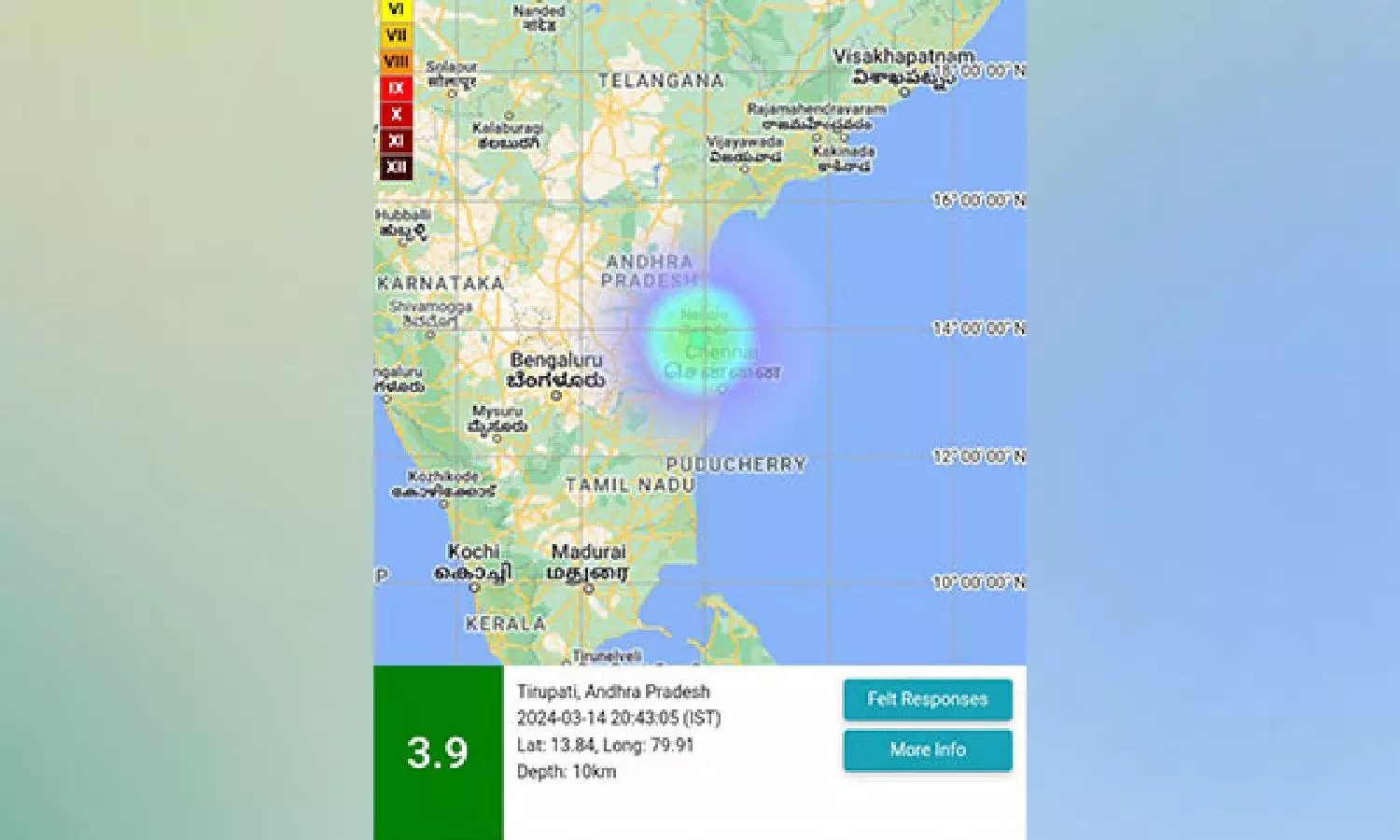 Earthquake of 3.9 magnitude strikes near Tirupati
