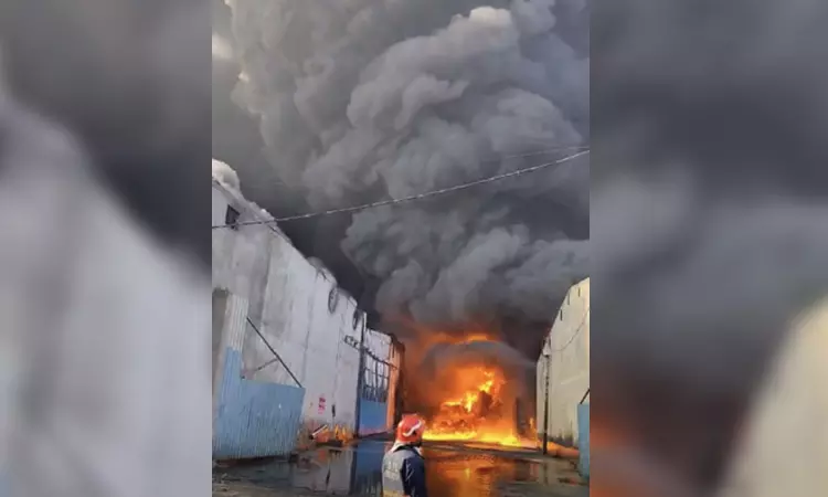Massive fire at godown in Delhis Alipur, 34 fire tenders rush in