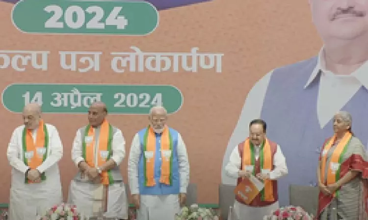 PM Modi releases BJPs LS poll manifesto with special focus on poor, youth, farmers, women PM Modi releases BJPs LS poll manifesto with special focus on poor, youth, farmers, women