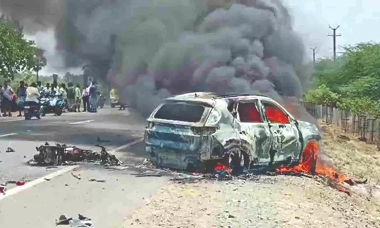 Car catches fire after multi-vehicle collision, one dead