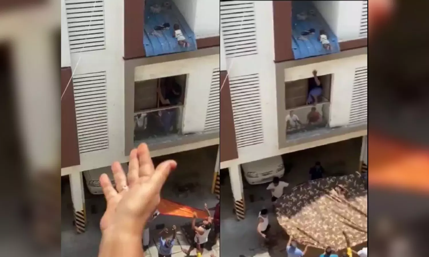 7-month-old slips from fourth-floor balcony, neighbours join hands to rescue her